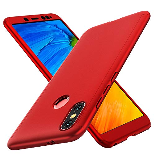 ORETECH Funda Xiaomi Redmi Note 5, Carcasa Redmi Note 5 Case Cover 360 Grados con [2 x Cristal Protector de Pantalla de Vidrio Templado][Ultra-Delgado] [Ligera] Funda para Xiaomi Redmi Note 5 - Rojo