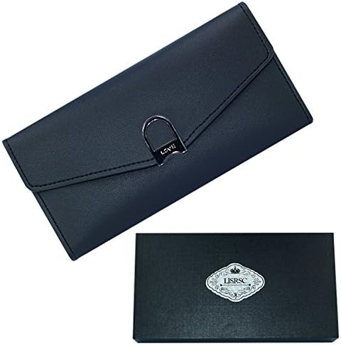 LISRSC Leather Wallet for Women ,Long Large Capacity Travel Clutch Purse Passport Holder (Black)