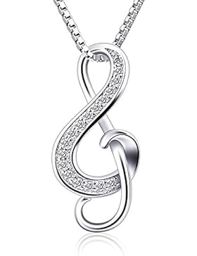 B.Catcher Halskette Kette Anhänger Music Schmuck Damen 925 Sterling Silber 5A Zirkonia 45CM Kettenlänge Geschenk