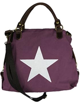 Canvas Echtleder Damentasche Shopper Henkeltasche 3 Größen mit Stern