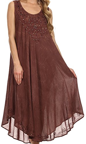 Sakkas 515DNew - Mariko Stonewashed Caftan Dress / Cover Up - Brown - One Size Regular