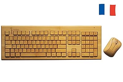 Bamboo Electronics, Ensemble Clavier et Souris sans Fil en Bambou, AZERTY,Fait Main, Récepteur USB, Compatible PC, Mac, idée Cadeau Originale