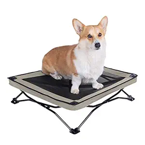 Veehoo Folding Elevated Dog Bed, Portable Raised Dog Cot, Compact Raise Pet Cot for Camping, No Need to Assemble, Indoor or Outdoor use, Small, Beige Coffee