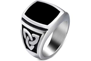 BOBIJOO Jewelry - Bague Chevalière Homme Cabochon Acier Argent Noeud Celtique Triquetra Email Noir