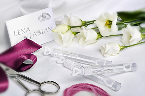 Louisiana Premium Seifenblasen Set in weiß – 48 teilig mit Herzgriff – herzallerliebst für Hochzeit Taufe Geburtstag Goldene Hochzeit Verlobung Valentinstag Gastgeschenk Party – ideale Kulisse für traumhafte Fotos - 4