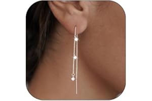 Aidenn Earrings 925 Silver Hanging for Women Sterling Silver Long Drop Earrings with Cubic Zirconia Tassels Hanging Earrings 14K Gold Hypoallergenic Statement Jewellery