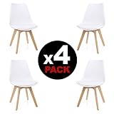 duehome Bench Pack de 4 sillas, Madera de Haya, 49 x 53.5 x 83 cm, Blanco