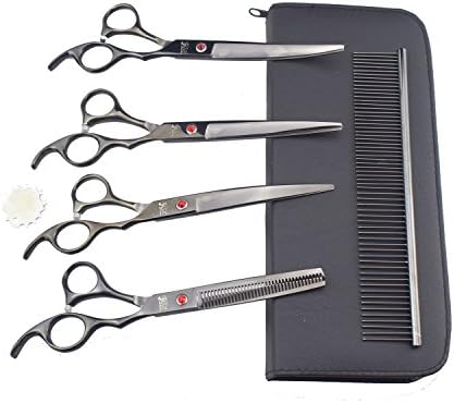Pet Grooming Scissors 7.0 inch Stainless Steel Premium Curved Dog Grooming Scissor Set for Dogs Cats Hair Cutting (5 pcs-Black)