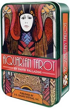 AzureGreen Fortune Telling Tarot Cards Aquarian Deco Imagery in Tin Keepsake Box