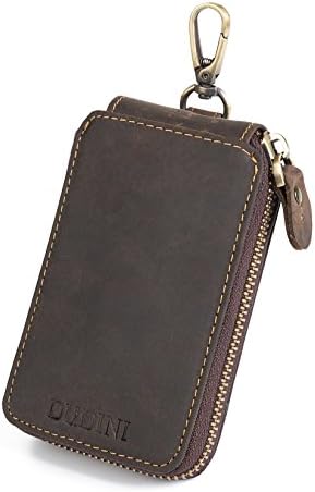 DUDINI Retro Leather Key Bags Casual Car Key Case Coin Purse / Men's / Womens Wallet With Zipper 6 Hooks and Chain Contain 2 Inserts