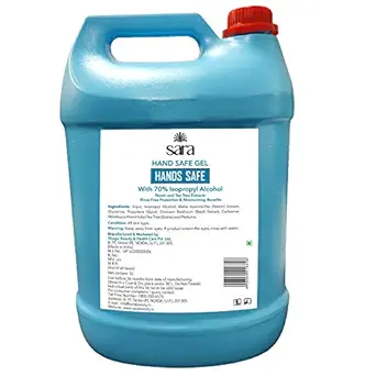 SARA SOUL OF BEAUTY Instant Hand Sanitizer Germ Protection 70% Isopropyl Alcohol Sanitizing Gel Rinse-free Hand Rub Palm Cleanser with Moisturizing Benefits, 5 Litre