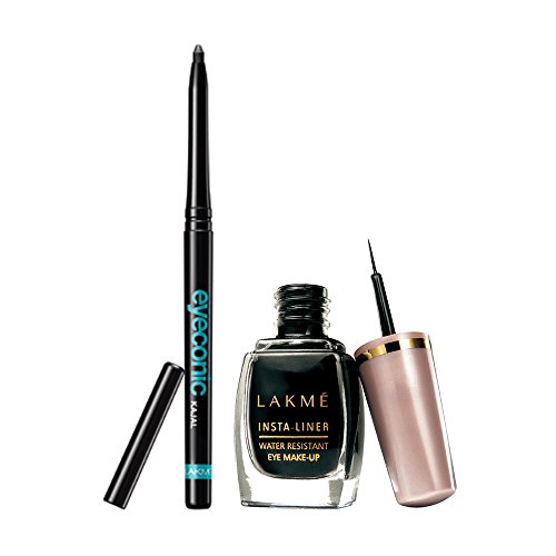 Lakme Eyeconic Kajal, Black, 0.35g with Insta Eye Liner, Black, 9ml price