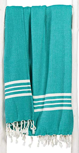 ZusenZomer Toalla Hammam Fouta XXL Storm 160x220 - Toalla Turca Playa Gigante - 100% Algodón - Foutas Playa Comercio Justo (Verde Mar)