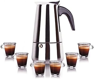 FrenchCoffee 6-Cup Espresso Maker Italian Moka Coffee Pot - Coffee Maker Induction - Best Polished Stainless Steel Coffee Percolator with Permanent Filter and Heat Resistant Handle