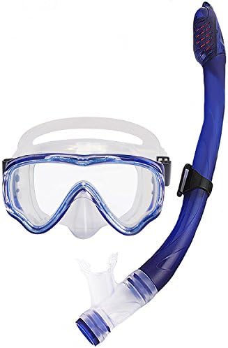 SWICEN Kids Snorkeling Set - Diving Mask and Snorkel Scuba Anti fog Dive Goggles with Tempered Glass Lenses and Adjustable Head Strap Dry Snorkel with Soft Silicone Mouth Piece for Boys and Girls