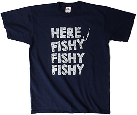CottonJuice Designs Here Fishy Fishy Fishy Funny Mens Fishing Hobby t Shirt