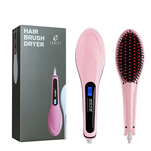 Hair Straightener, E-TOP Professional Digital Anti Static Ceramic Hair Straightener Heating Detangling Hair Comb Paddle Brush For Faster Straightening Styling (Pink)