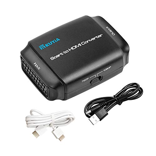 KUYiA SCART to HDMI Adaptor, Full HD 1080P/ 720P Switch Video Audio Upscale Converter, SCART In HDMI Out Adapter with HDMI Cable for HDTV Monitor Projector STB VHS PS3 Xbox Sky DVD Player Blu-ray