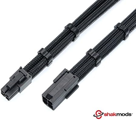 Shakmods 4+4 Pin ATX CPU Motherboard Sleeved Extension Cable 30cm + 2 Cable Combs (Full Black)