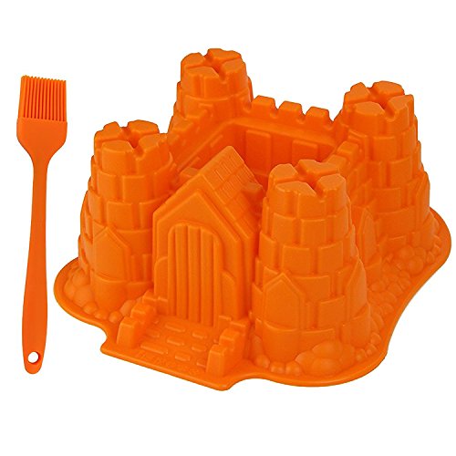 Kreative DIY Silikon-Kuchen-Form - Single Hohlraum Schloss Form Bakeware Sammlung Kuchenform (orange)
