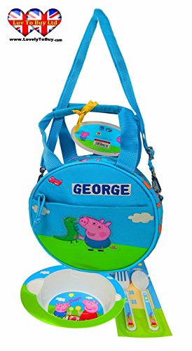 Peppa Pig y George Kinder bolsa de almuerzo con el kit  perfecto para pre-Ni  os  con licencia oficial  BLUE 