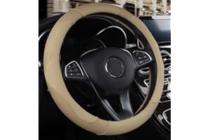 Istn Pokrowiec na kierownicę do samochodu, styl sportowy, kontrastowe kolory, antypoślizgowy, przeciw potowi, dobry, oddychający, tworzywo PU, sztuczna skóra, 38 cm, całkowicie beżowa