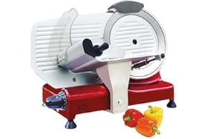 DCG Eltronic AS2495 AS2495-Affettatrice Elettrica 400W, Motore ad induzione, Lama in Acciaio, Diametro 25cm, Corpo in Alluminio pressofuso, Colore Rossa, 400 W, Stainless Steel, Argento