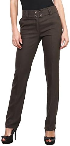 Women's Straight Leg Business Office Style Work School Trousers Sizes UK 8-16 (Dark Brown, Tag 40 Fits UK 10)