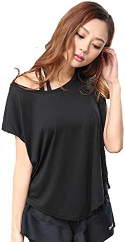 Wgwioo Womens/Ladies Sports Quick-Dry Short Sleeve Performance T-Shirt Solid Shirring Drape Blouse Basic Jersey Tshirt Stretch Casual Tops . Black . L