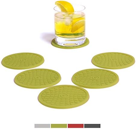 Vendolo Glass Coaster Round (Set of 6) Assorted Colours/Drinks Coaster Made of Silicone for Mugs, Glasses and Bottles in the Living Room, in the Kitchen, at the Table and at the Bar Grün