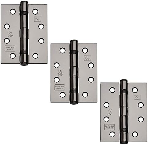 3 x Grade 11 Fire Rated Ball Bearing Door Hinges 4 x 3 (2.5mm Thick) Black Nickel