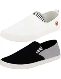 Ethics Perfect Combo Pack of 2 Grey Black & White Stylish Casual Loafers Shoes for Men