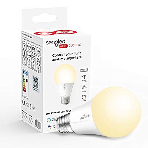 Sengled Lampadina Smart WiFi E27 9W, Lampadina Intelligente Compatibile con Alexa e Google Home, Controllo Vocale e Remoto, Luce Regolabile 2700K, Non Hub Richiesto, Setting Timer per Smart Vita