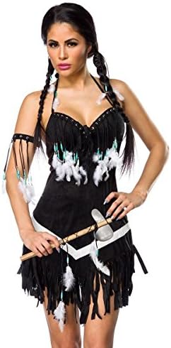 'Indian' by Paradise Mask Fancy Dress Costume with Tomahawk Suede with Decorative Lace – Halter Neck Dress With Fringed Hem – Set: Bracelet, Tomahawk Dress – A80048 -  - 38 cm
