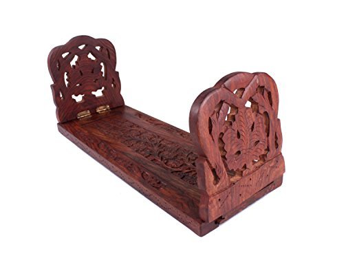 Expandible y plegable Rosewood libro o soporte CD rack titular con intrincadas Floral tallada, 13 x 5 x 6,5 cm