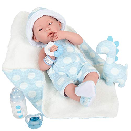 Berenguer All-Vinyl La Newborn Doll in Blue Onesie/Dinosaur Theme. Real Boy!