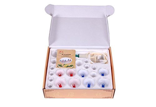 Preisvergleich Produktbild Chinesische Schröpfen Physiotherapie Naturheilkunde Selbstbehandlung Massage für Rückenschmerzen, Set 24 Schröpfgläser mit Vakuumpumpe und weiteres Zubehör, Cellulite, Gesicht, Abnehmen, Bauch