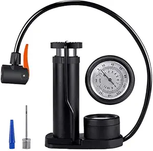 G-KARUNA Mini Bike Air Foot Pump, Portable Bicycle Tire Pump Foot Activated Air Pump with Pressure Gauge Fits Presta & Schrader for Bikes, Motorcycle and Other Inflatables (Multi Color)