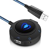 External Sound Card Micolindun Adapter USB Hubs Stereo Sound Adapter Splitter Converter to USB Ports 3.5mm Digital Audio Micro Jack for PC Laptop MAC Keyboard Mouse Phone Charger