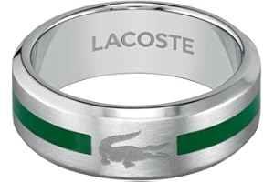 Lacoste Bague pour Homme Collection BASELINE en acier inoxydable, disponible en version argentée ou noir