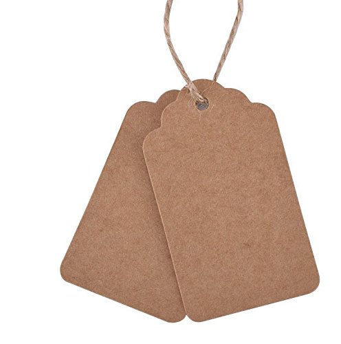Cosanter 100 Stück Geschenk Anhänger Papieranhänger Tags Labels Rustikal Braun 94x45mm Rechteck zum Hochzeit Party Etikett Selbstgestalten Preisetiketten Preisschild Schilder Anhänger Kofferanhänger DIY Deko - 6