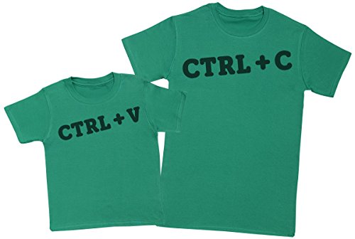 CTRL + C & CTRL + V - Matching Father Kids Gift Set - Mens T Shirt & Kid's T Shirt - Green - Medium & 9-10 years