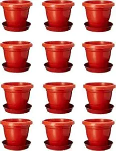 Digionics 10 inch Indoor Outdoor Garden Balcony Flowering Planter with Bottom Plate/Tray Plant Container Set Plant Container Set (Pack of 12, Plastic)