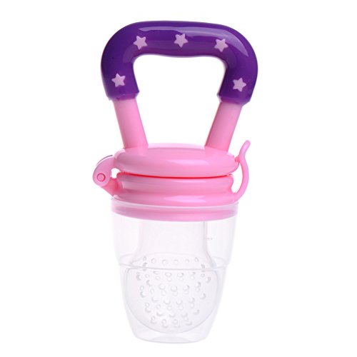 Per Safe Silicone Baby Food Feeder Pacifier with Fresh Vegetables and Fruits for Feeding Toddlers Soft Feeding Tool Bite Gags for Newborn Baby Boys and Girls(Pink,M)