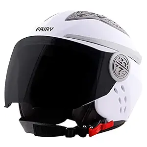 Steelbird Fairy Specially Designed ISI Certified Helmet for Girls || Womens (Classic White with Smoke Visor, Medium 580 MM)