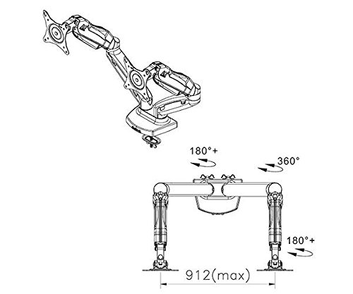 Tischhalter F160 fuer Bildschirm, Monitor 17″-27″, 360° drehbar, schwankbar, hoehe stellbar, mit Gasdruckfedergelenk - 7