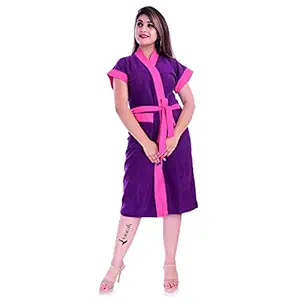 Poorak Silver Collection Free Size Upto 42 Inches Bath Robe for Women -Dark Pink Purple