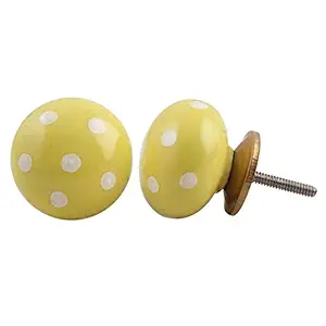 2 Pieces Shabby Chic Knobs | Ceramic Handles for Cabinets and Drawers | White Door Knobs for Kids Room | Polka Dot Pulls | 4.44 cm Knobs