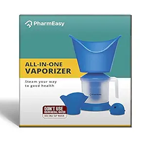 PharmEasy All in One Steam Vaporizer machine for Cold and Cough with Nozzle Inhaler, Facial Sauna and Facial Steamer Machine for Adults and Kids (Blue)