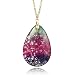 Produktbild natürliche Quarz Kristall Halskette Anhänger mit Goldkette Tropfen geformt Fluorit Edelstein Heilstein Reiki Schutz Amulett Meditation Therapie